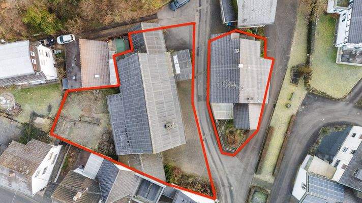 Blick von oben auf die Grundstücke