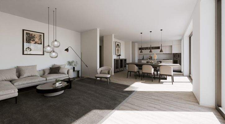 Visualisierung EG Wohnung Wohnen Küche