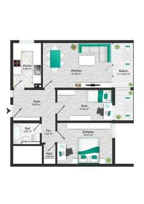 Wohnungsgrundriss EG bis 8OG