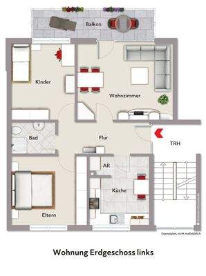 Grundriss mit Beispielmöblierung