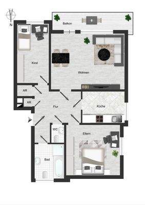 Grundriss Wohung Nr 4 1 Obergeschoss Balkon zur Südseite
