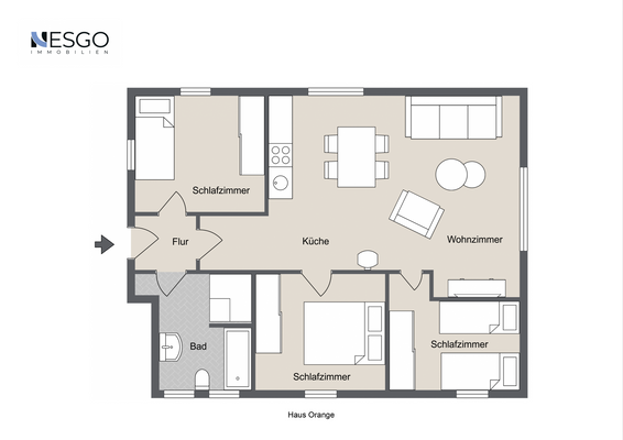 Grundriss Haus Orange (Beispielmöblierung)