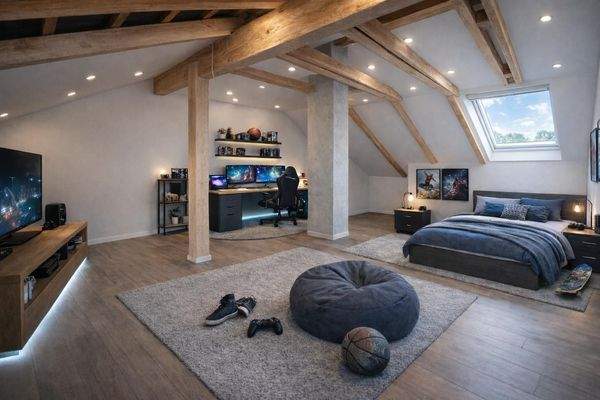 Einrichtungsbeispiel Dachgeschoss (KI generiert)