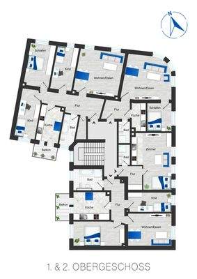 Grundriss 1. + 2. Obergeschoss