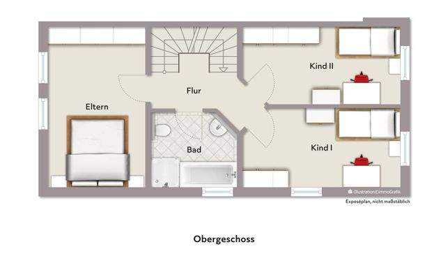 Grundriss mit Beispielmöblierung