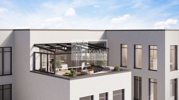 Große Dachterrasse mit Solarlux-Sommergarten