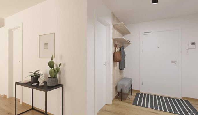 Der Eingangsbereich bietet Raum für Garderobe und Schuhe