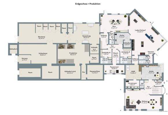 Erdgeschoss und Produktion