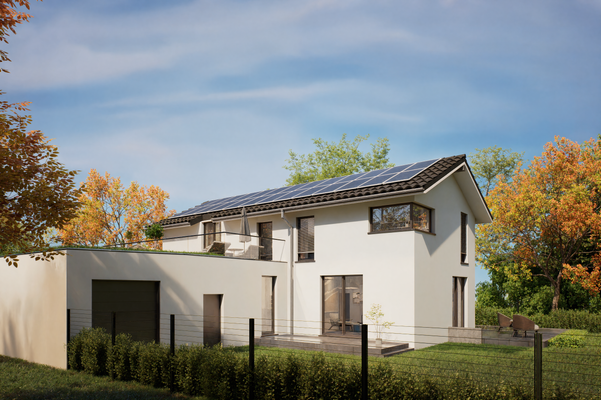 Hinter dem Haus (Garage und Garten)