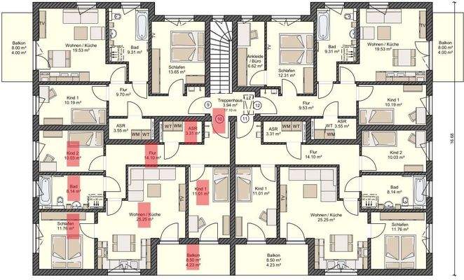 Grundriss Whg.10 rot markiert