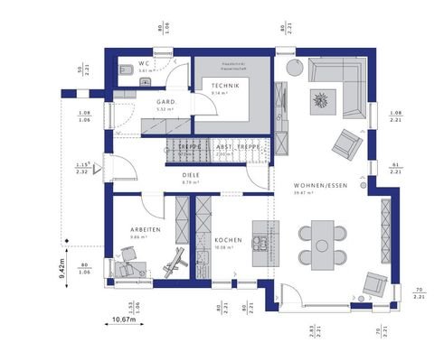 EG Grundrissvorschlag mit Arbeitszimmer