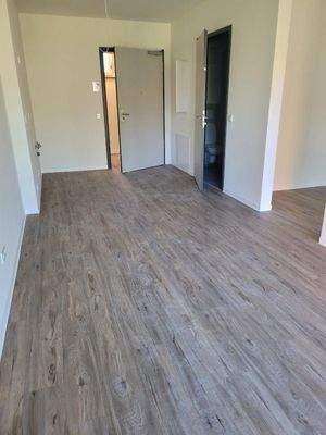 Eingangstür mit Küchenbereich links