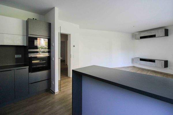 Küche mit Blick ins Wohnzimmer