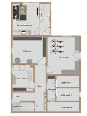 Erstes Erdgeschoss mit 1 Zimmer Apartment 