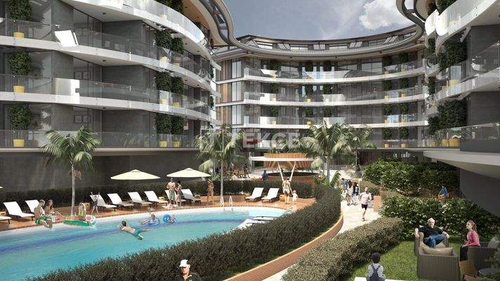 City View Apartments in a Complex with a Pool in Alanya
