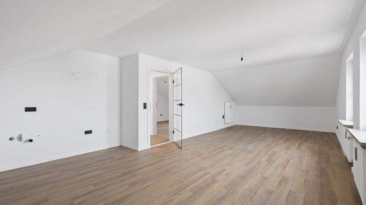 Küche mit Wohn- und Esszimmer