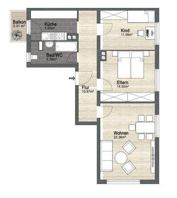 Grundriss Etagenwohnungen links