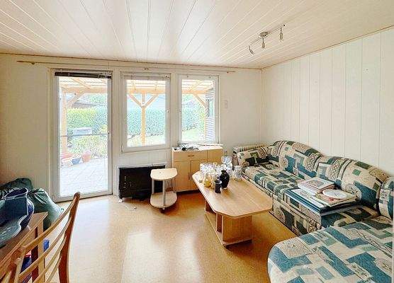 ...von hier raus auf die überdachte Terrasse