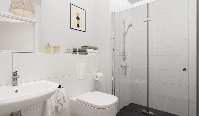 Ein zweites Badezimmer mit bodengleicher Dusche