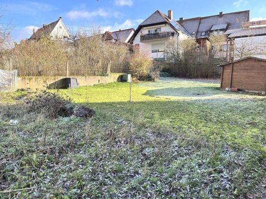 große, ebene Gartenfläche auf der Grundstückostseite
