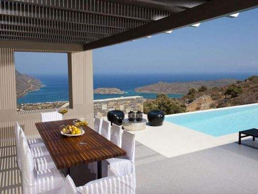 Kreta, Schisma Eloundas: Luxus-Villa mit herrlichem Blick auf Meer, Bucht und Insel zu verkaufen