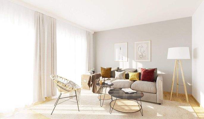 Das helle und geräumige Wohnzimmer bringt Ihre Fam