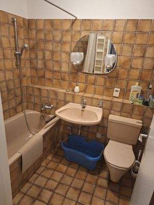 Badezimmer mit Badewanne und Dusche