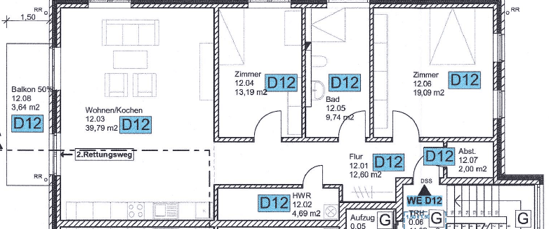 Grundriss WE 179, D12
