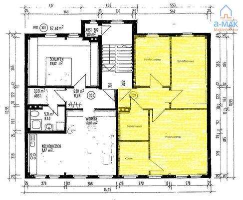 Grundriss zur Wohnung (gelbe Markierung)