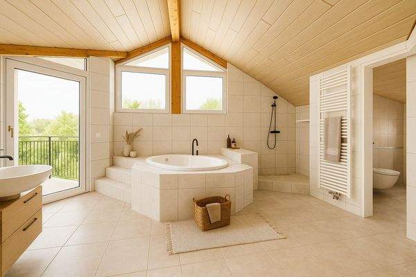 Visualisierung Großzügiges Badezimmer mit Balkonzugang