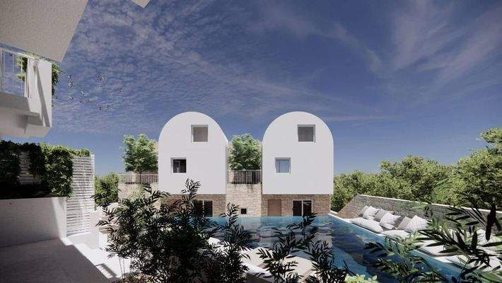 Kreta, Kalyves: 150 Meter zum Meer - Luxusvilla mit Meerblick und privatem Pool in kleinem Komplex zu verkaufen