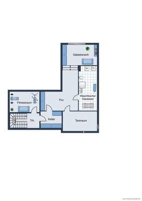 Grundrissskizze des Hauses - Untergeschoss - nicht maßstabsgetreu - Möblierung dient lediglich der Veranschaulichung und ist teilweise nicht Bestandteil der Immobilie