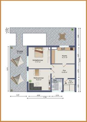 Grundriss 1. OG Wohnung  Nr. 1 - Anbau