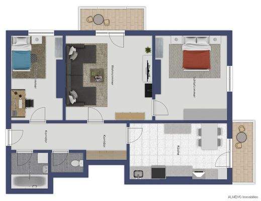 Gut geschnittene Wohnfreude mit 3 Zi. und 2 Balkone