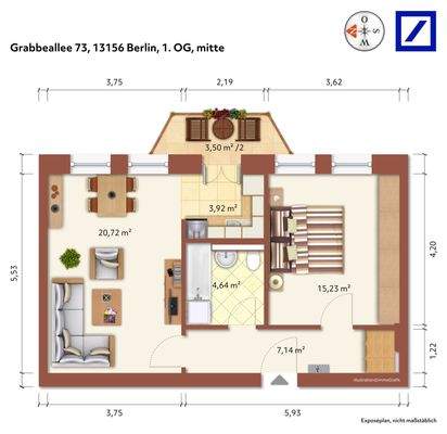 Wohnungsgrundriss Vorderhaus 1.  OG mitte