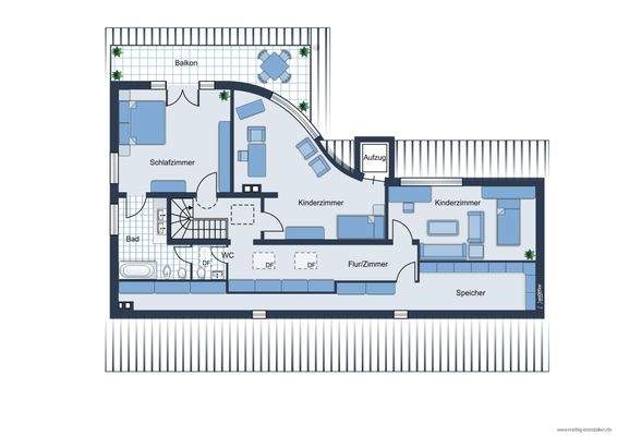 Grundrissskizze des Hauses - Obergeschoss - nicht maßstabsgetreu - Möblierung dient lediglich der Veranschaulichung und ist teilweise nicht Bestandteil der Immobilie