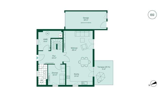 Komfortabler Grundriss mit einem großzügigem und offenem Wohnbereich