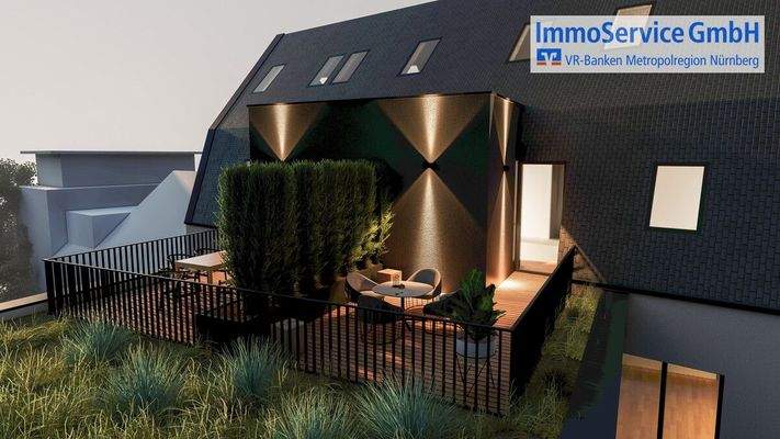 Visualisierung Nacht Dachterrasse Penthouse-Maisonette