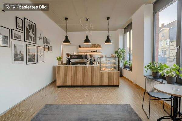 Gewerbefläche digital als Café möbliert
