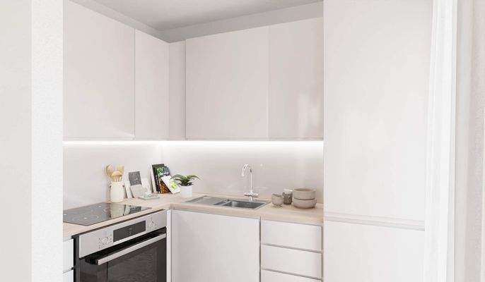 Die offene Wohnküche lädt zum gemeinsamen Kochen e