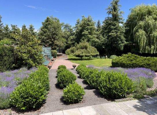 parkähnlicher Garten mit Teich und englischem Gart