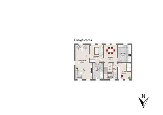 Obergeschoss mit Mustermöblierung