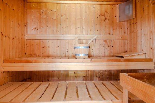 Holzsauna mit Eimer