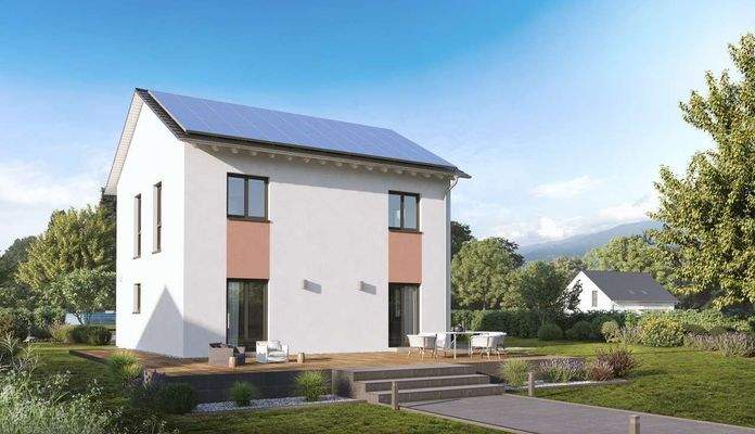 Hausansicht Garten Satteldach