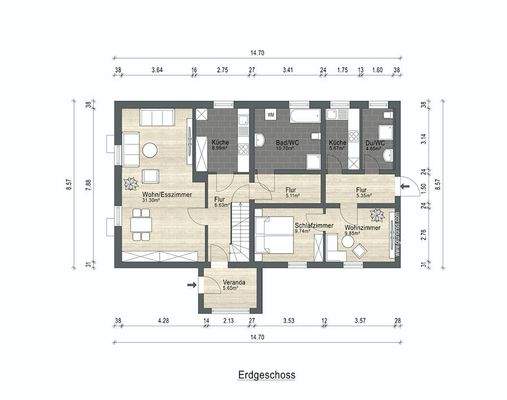 Grundriss Erdgeschoss + Einliegerwohnung