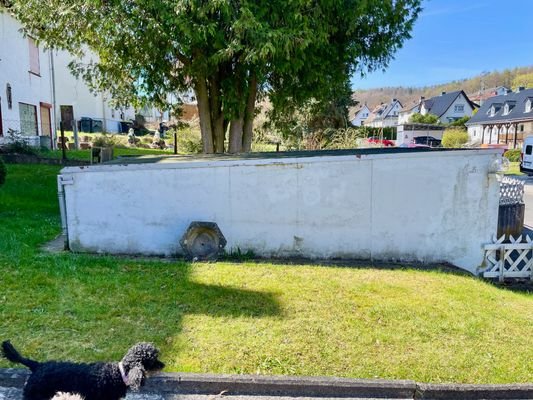 Garten vor dem Haus mit Garage