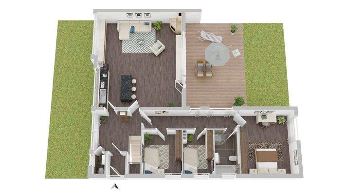 3 D Visualisierung mit offener Küche