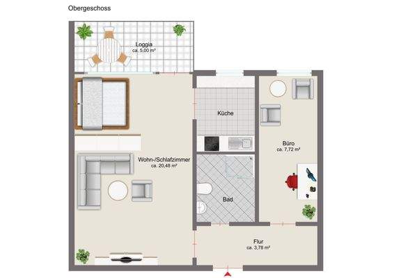 3. Obergeschoss mit Mustermöblierung