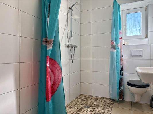 Tageslicht-Bad mit ebenerdiger Dusche im Erdgeschoss