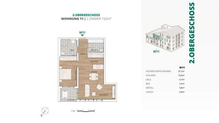 2. OG Wohnung 11 Wohnfläche